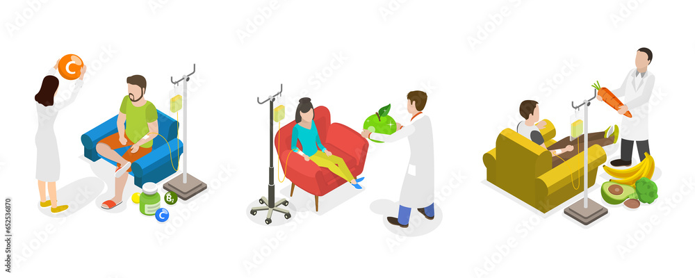 3D Isometric Flat Conceptual Illustration of Intravenous Therapy, IV Drip Vitamin Infusion 3D Isometric Flat Conceptual Illustration of Intravenous Therapy, IV Drip Vitamin Infusion