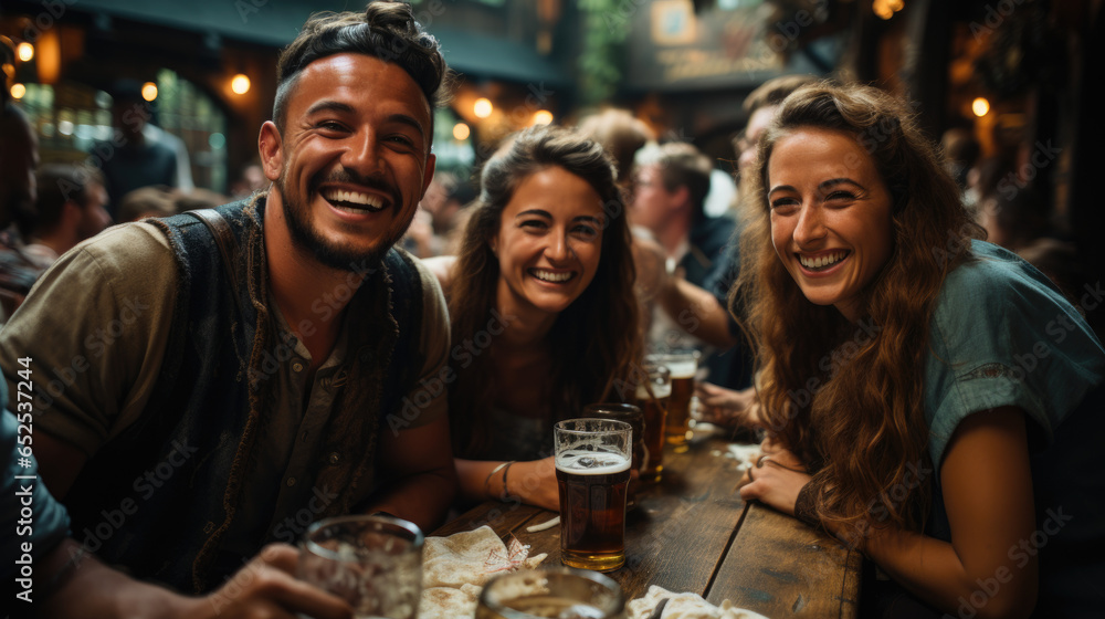 Cheerful Friends Enjoying Happy Hour in a Lively Bar