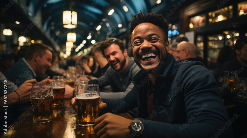 Happiness at the Bar: Friends Enjoying Drinks and Smiling Together