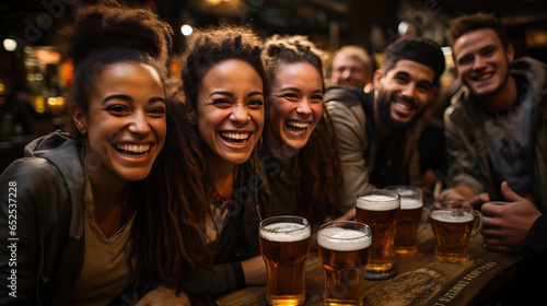 Happy Hour Cheers with Friends at a Lively Bar