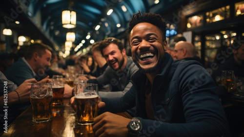 Happiness at the Bar: Friends Enjoying Drinks and Smiling Together