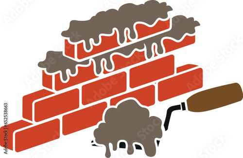 Cartoon Illustration Vector Of A Wall Being Built With Mortar Cement and a Trowel Builder