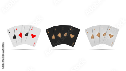 A set of poker cards in black and gold, red and black and white colors on a light background. A concept for a casino.