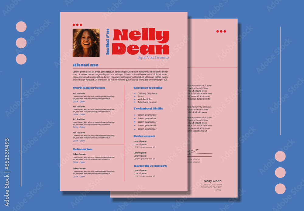Pink and Blue Modern Creative Resume and Cover Letter Stock Template ...