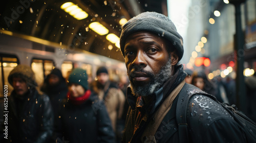 A Bearded City Dweller in the Busy bus station