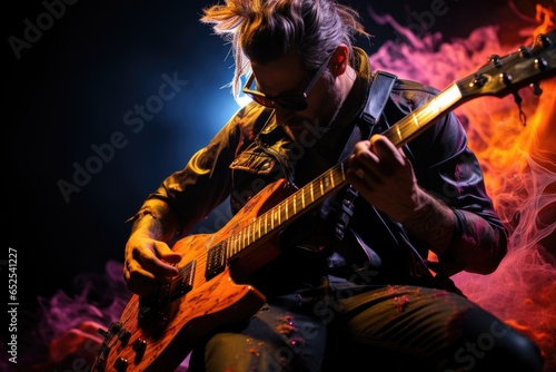 Rock 'n' Roll Chronicles: Capturing the Essence of a Guitar-Wielding Rocker in Dark Sunglasses