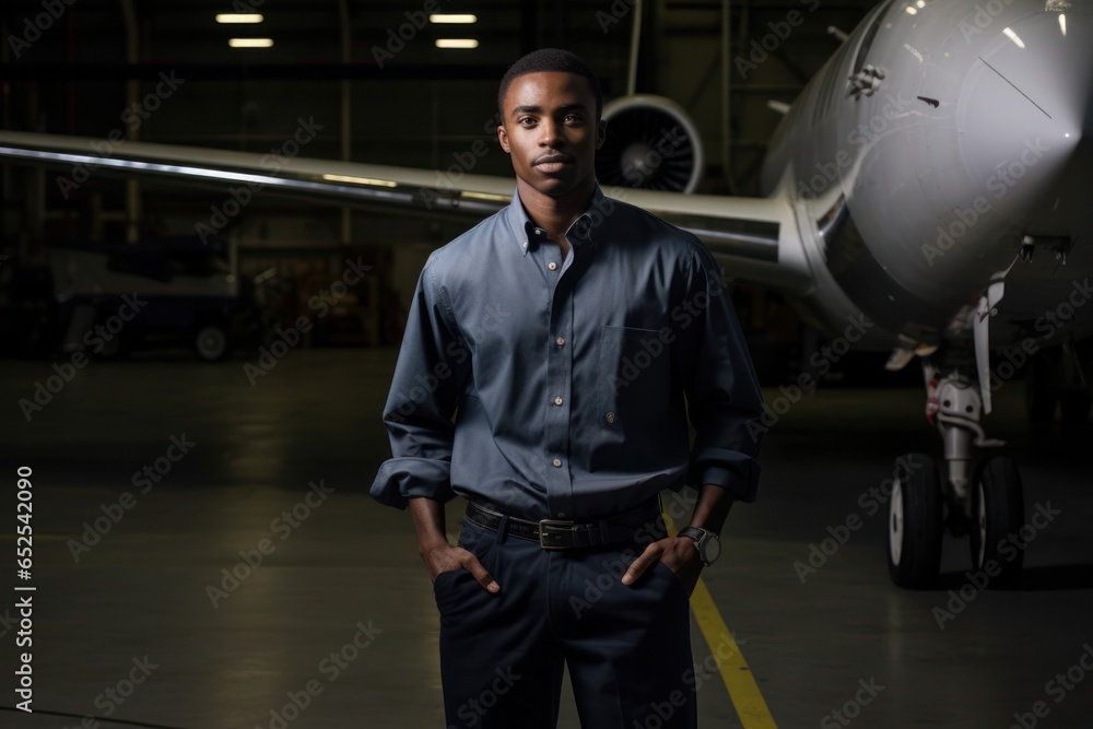 Black Man Aerospace Engineer Employee Job Work Environment Background Generative AI Black Man Aerospace Engineer Employee Job Work Environment Background Generative AI