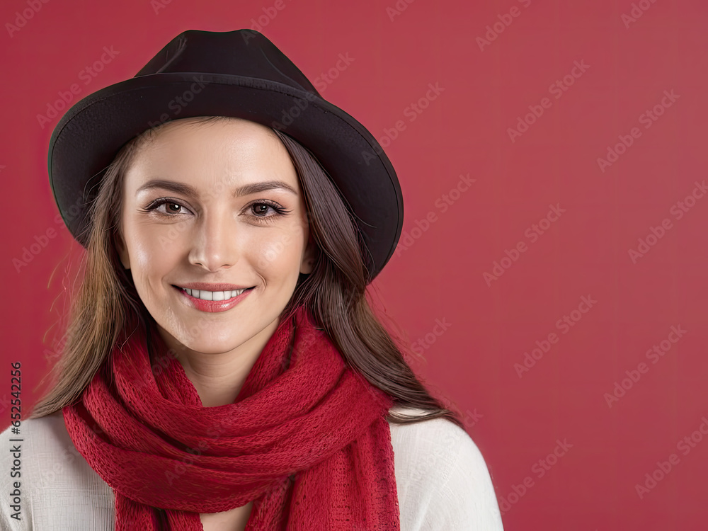 Smiling Woman in red Dress, Model, fashion Smiling Woman in red Dress, Model, fashion