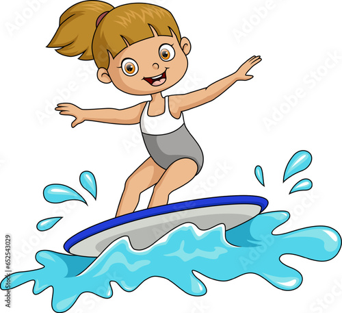 Cute girl cartoon playing surfing