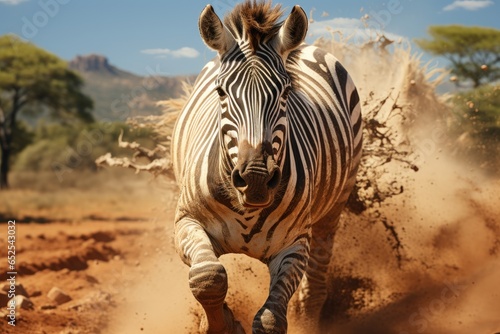 Savanna Symphony  A Graceful Zebra Running Across the African Plains