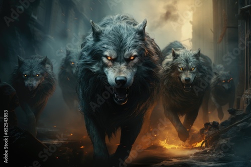 Medieval Majesty: A Fabled Gray Wolf Pack Runs Together
