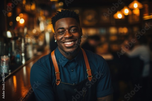 Black Man Bartender Professional Job Expertise Workplace Backdrop Generative AI © Johnathan