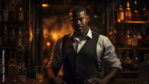 Black Man Bartender Professional Work Role Work Environment Backdrop Generative AI