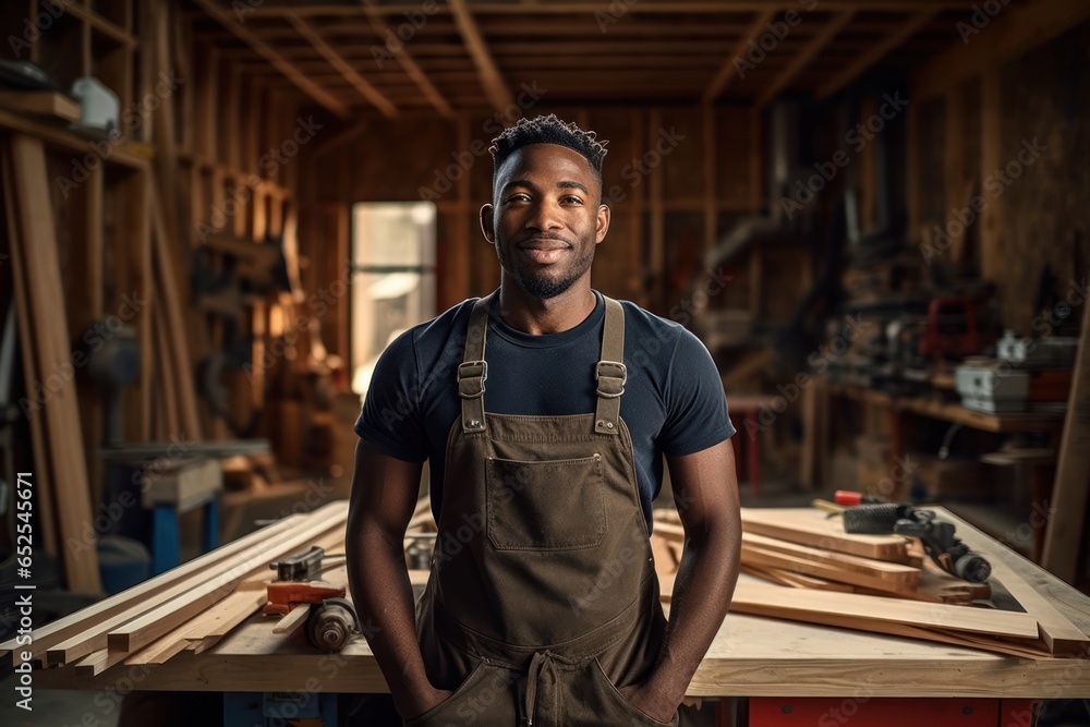 Black Man Carpenter Employee Job Expertise Work Environment Background Generative AI
