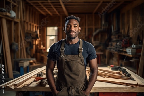 Obraz na płótnie Black Man Carpenter Employee Job Expertise Work Environment Background Generative AI w salonie