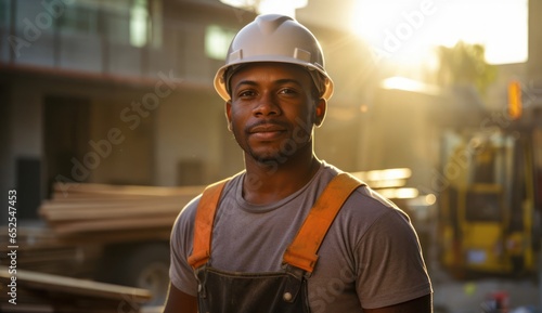Black Man Construction Worker Occupation Career Work Environment Backdrop Generative AI