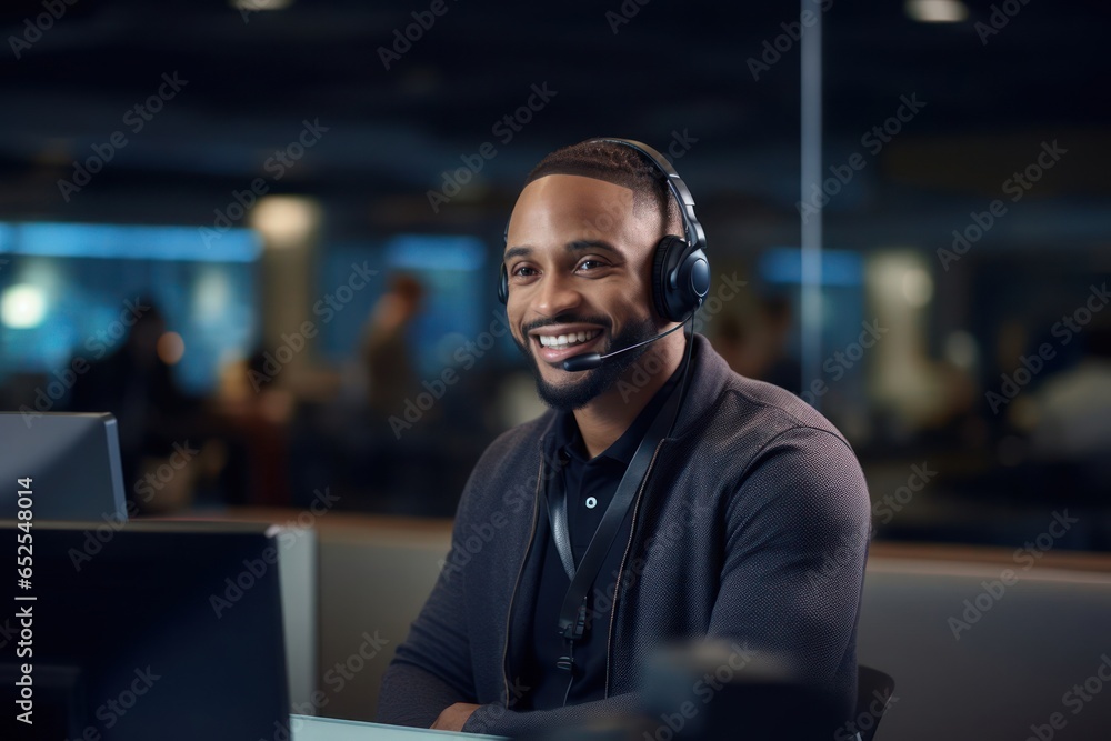 Black Male Customer Service Representative Occupation Job Workplace Backdrop Generative AI Black Male Customer Service Representative Occupation Job Workplace Backdrop Generative AI