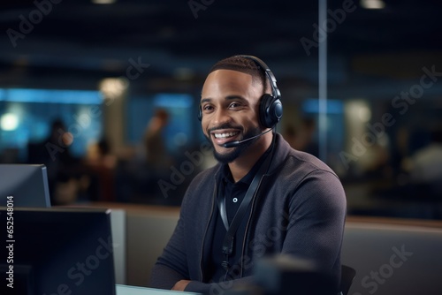 Black Male Customer Service Representative Occupation Job Workplace Backdrop Generative AI