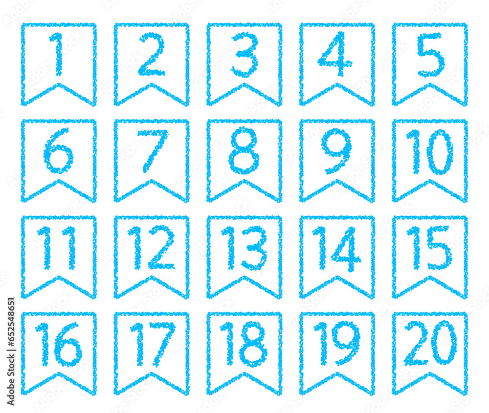 手描きのクレヨン素材 20までの数字アイコンセット 手描きのクレヨン素材 20までの数字アイコンセット