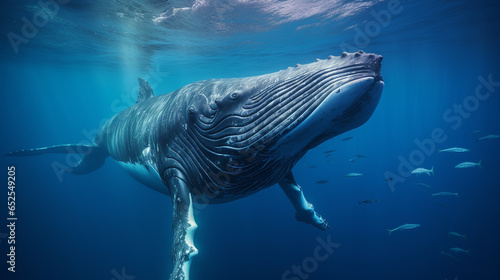 Humpback whale swimming in ocean.  © Jeff Whyte