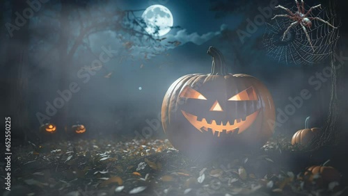 Halloween night decorative with bat and moon background. seamless looping time-lapse virtual 4k video animation background. Generative AI