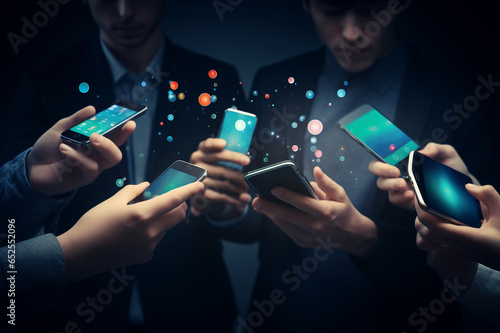 Group of people using and looking at mobile phone and tablet pc
