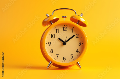 Time concept, alarm clock on yellow background