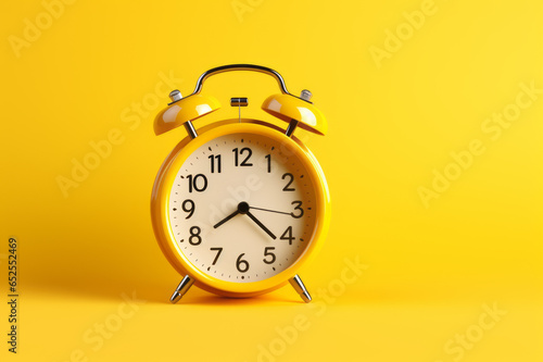 Time concept, alarm clock on yellow background