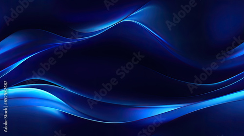 abstract minimal neon background with glowing wavy line. Dark wall illuminated with led lamps. Blue futuristic wallpaper