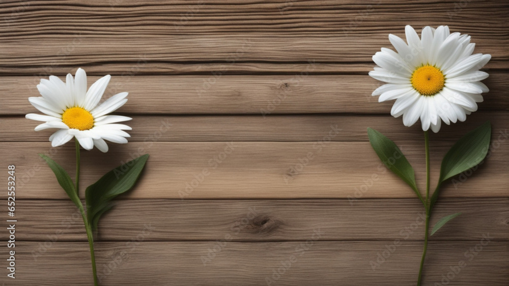 Obraz premium white daisy flowers on wooden copy space background
