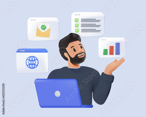 3D business digitalization abstract concept vector illustration set. 3D Digital transformation, office wellbeing, digital overload, paperless workflow, social media time tracking app abstract metaphor