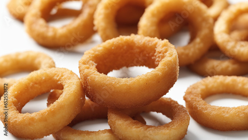 stack of fried breaded onion rings isolated on white background