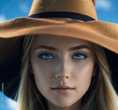 Portrait of a woman wearing a hat, image created with generative artificial intelligence