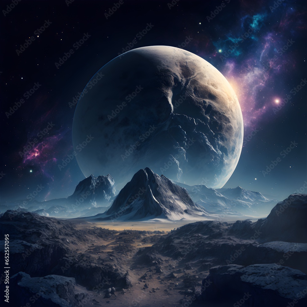 an alien planet as seen from space dark space and stars background 8k ...