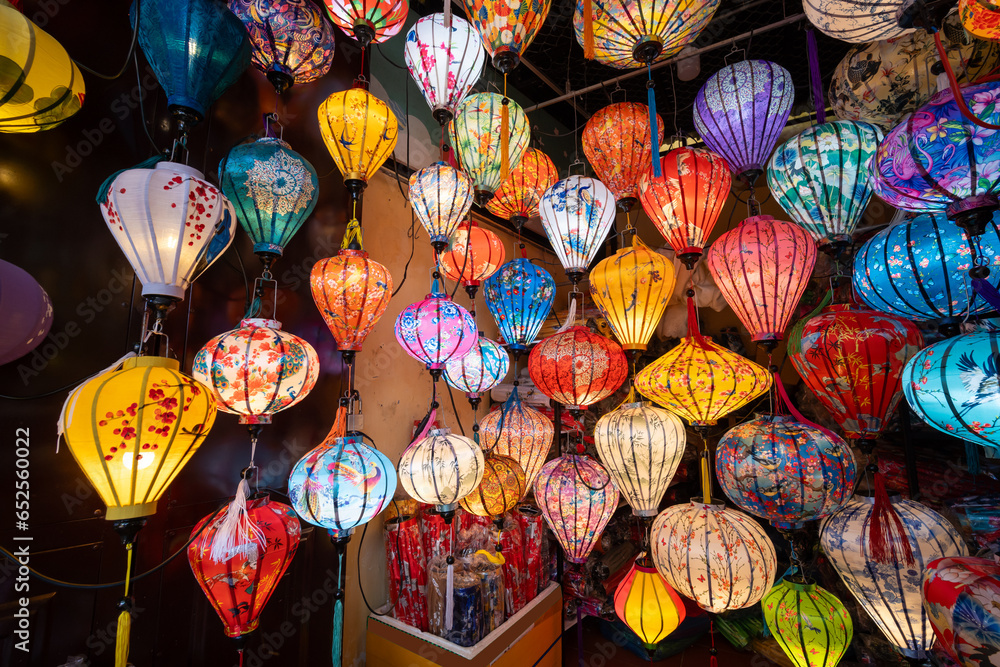 Lanterns in Hoi An city, Vietnam. Handmade colorful lanterns at the market street of Hoi An Ancient Town, UNESCO World Heritage Site in Vietnam.