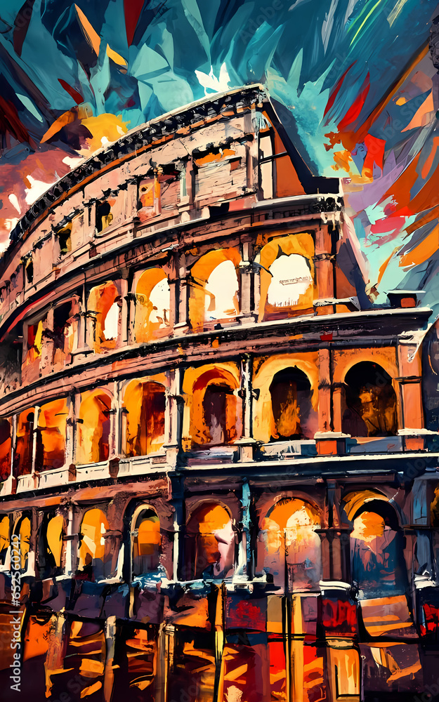 Obraz premium Modern and innovative illustration of Colloseum Rome, digital art, vibrant, stylish