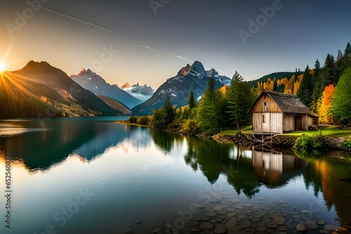 lake in the mountains at sunset © WOW