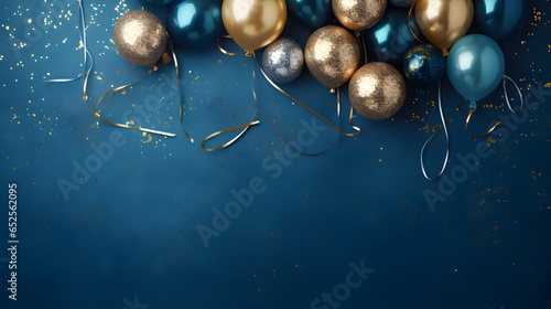 Blue and Gold Balloons Party  Celebration  Confetti  Ribbons - Generative AI