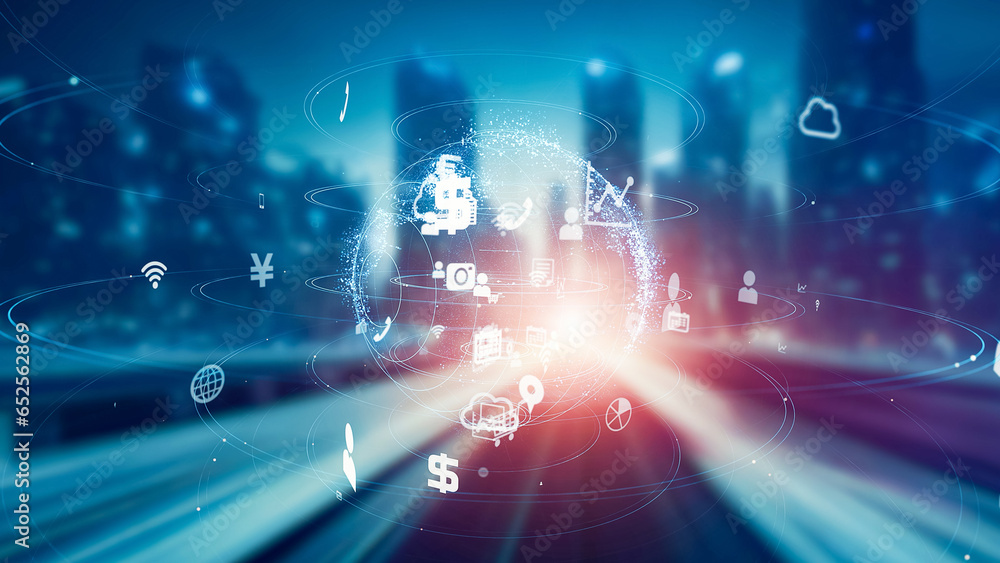 Fototapeta premium Smart city and communication network concept. Digital transformation.