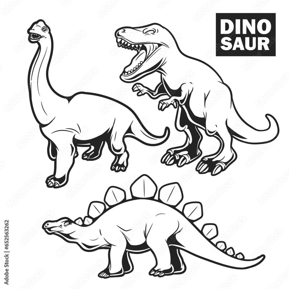 Set of cartoon dinosaurs for coloring book