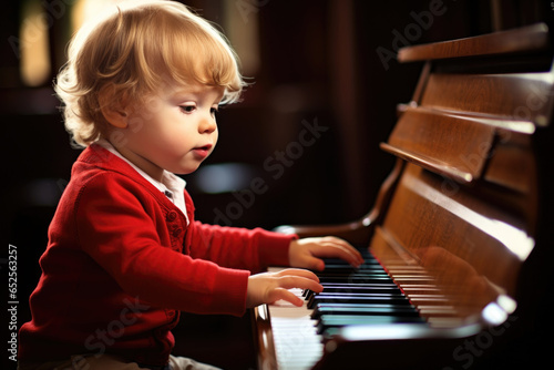 Cute two years old boy playing piano
