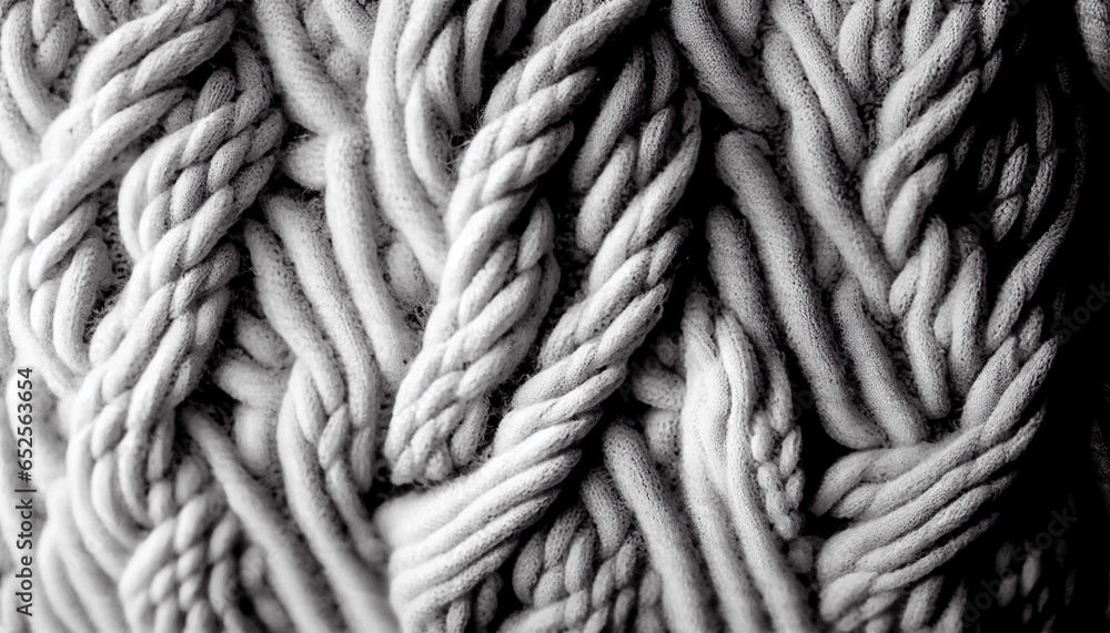 This macro photograph offers a close look at the cable knit pattern of ...
