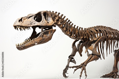 skeleton of dinosaur  skull and fossil dinosaur isolated on white background 