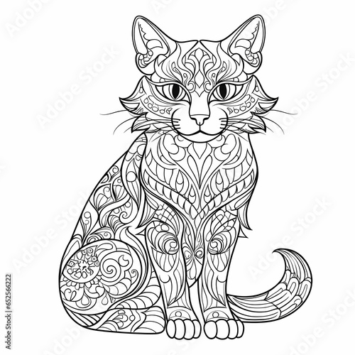 Cat mandala illustration for coloring adults and children photo