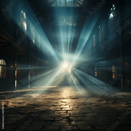 Heavenly Rays of Light Within an Old Building Backdrop