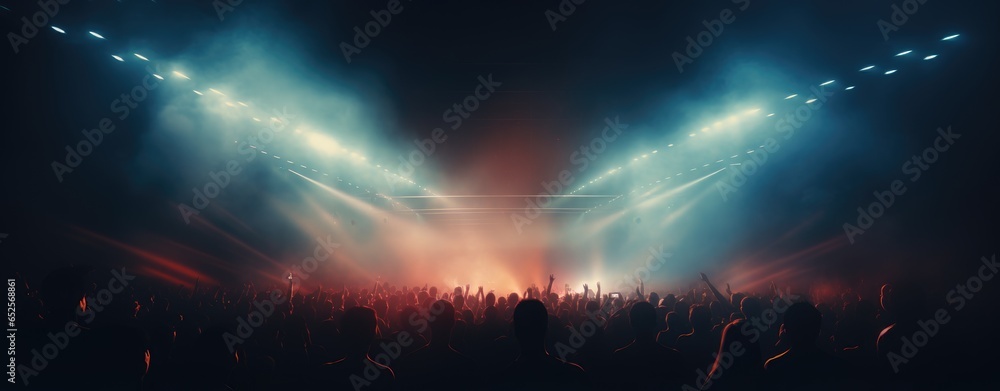 People standing on stage in front of a large crowd