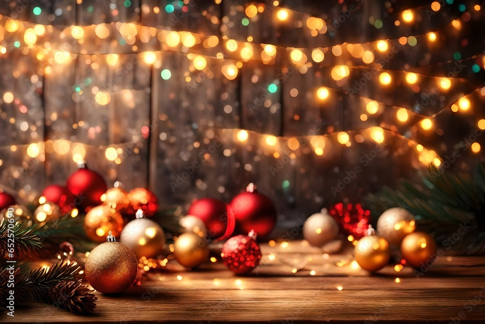 Colorful abstract background with christmas lights and white frame. Christmas background with Ribbon boll and ornaments Colorful abstract background with christmas lights and white frame. Christmas background with Ribbon boll and ornaments