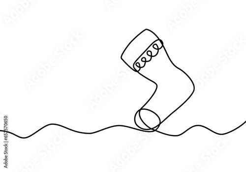 The sock icon is hand drawn in continuous lines. Christmas concept background with copy space. abstract linear vector illustration
