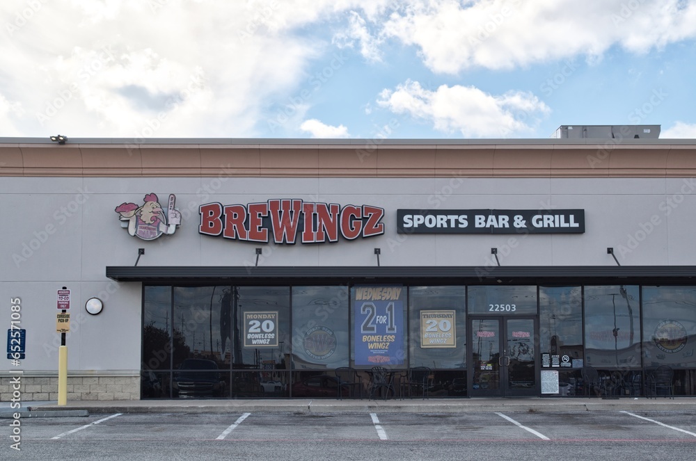 BreWingZ Sports Bar and Grill storefront exterior in Houston, TX. Local
