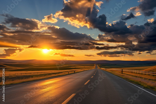 empty asphalt road at sunset